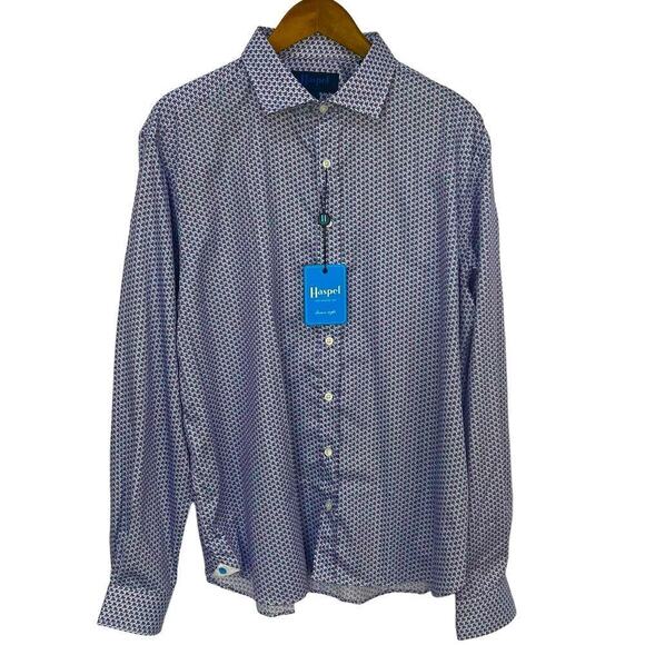 HASPEL BUTTON FRONT COLLARED CARROLL SHIRT IN LAVENDER GEO‎ NWT MEN'S SIZE XL - Picture 1 of 13